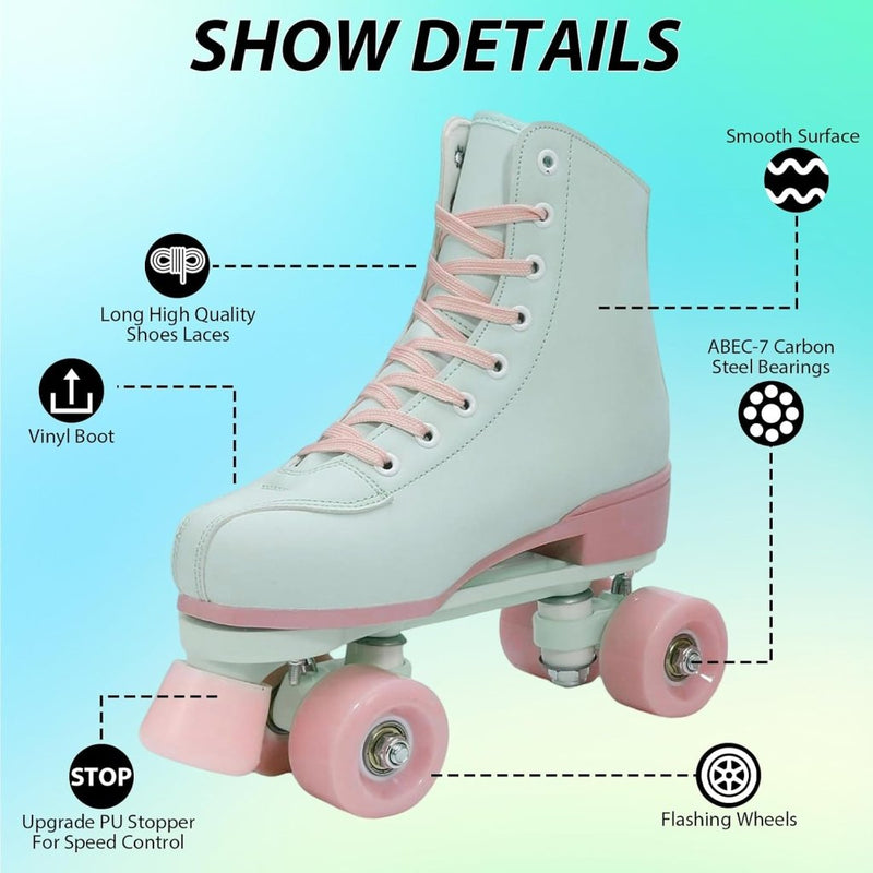 Laad afbeelding in Galerijviewer, XUDREZ Rolschaatsen voor meisjes en vrouwen, rolschaatsen, volwassen rolschaatsen, mintgroene schaatsen, schoenen oplichten voor kind, beginner, buiten en binnen - happygetfit.com
