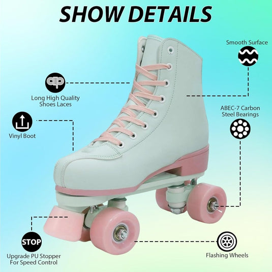 XUDREZ Rolschaatsen voor meisjes en vrouwen, rolschaatsen, volwassen rolschaatsen, mintgroene schaatsen, schoenen oplichten voor kind, beginner, buiten en binnen - happygetfit.com