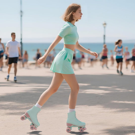 XUDREZ Rolschaatsen voor meisjes en vrouwen, rolschaatsen, volwassen rolschaatsen, mintgroene schaatsen, schoenen oplichten voor kind, beginner, buiten en binnen - happygetfit.com