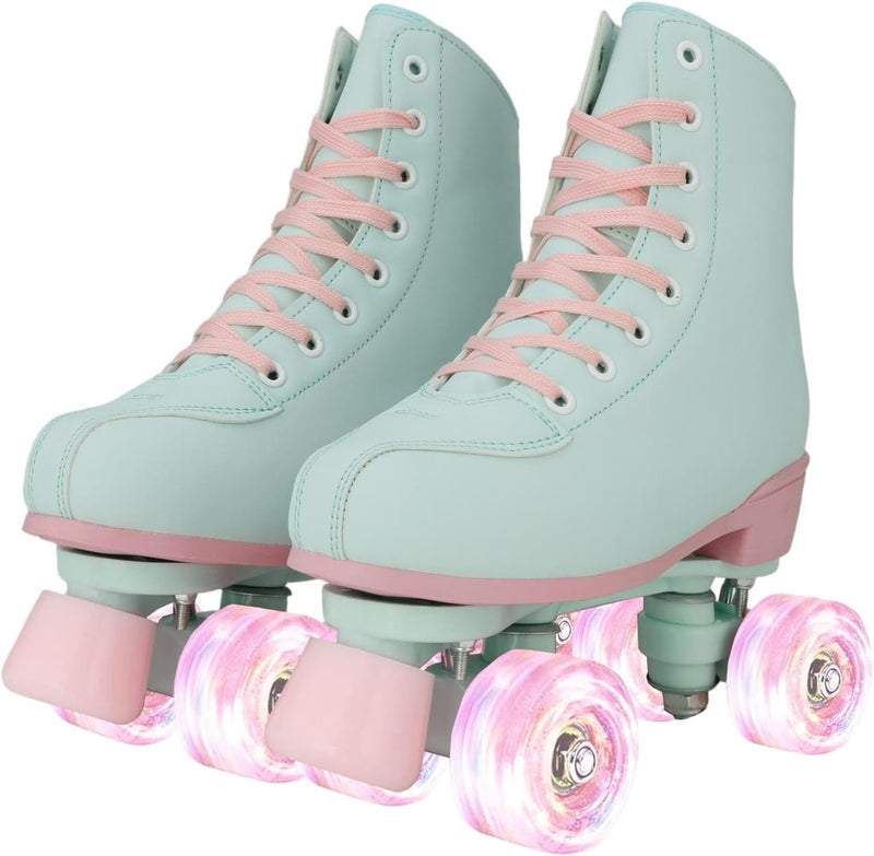 Laad afbeelding in Galerijviewer, XUDREZ Rolschaatsen voor meisjes en vrouwen, rolschaatsen, volwassen rolschaatsen, mintgroene schaatsen, schoenen oplichten voor kind, beginner, buiten en binnen - happygetfit.com
