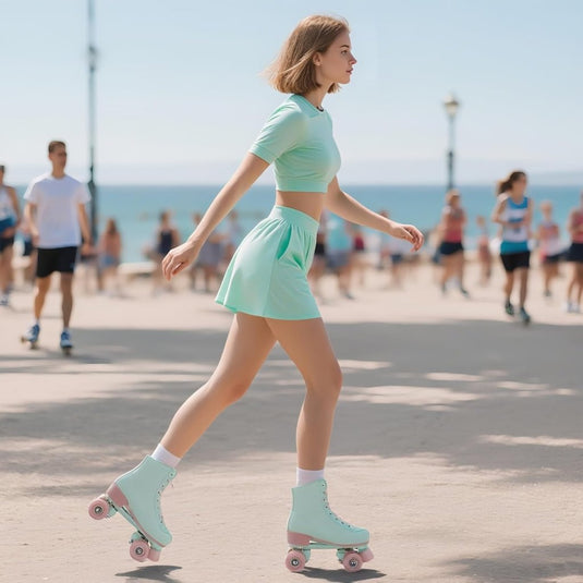 XUDREZ Rolschaatsen voor meisjes en vrouwen, rolschaatsen, volwassen rolschaatsen, mintgroene schaatsen, schoenen oplichten voor kind, beginner, buiten en binnen - happygetfit.com