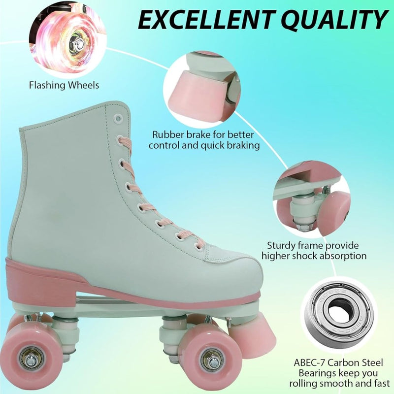 Laad afbeelding in Galerijviewer, XUDREZ Rolschaatsen voor meisjes en vrouwen, rolschaatsen, volwassen rolschaatsen, mintgroene schaatsen, schoenen oplichten voor kind, beginner, buiten en binnen - happygetfit.com
