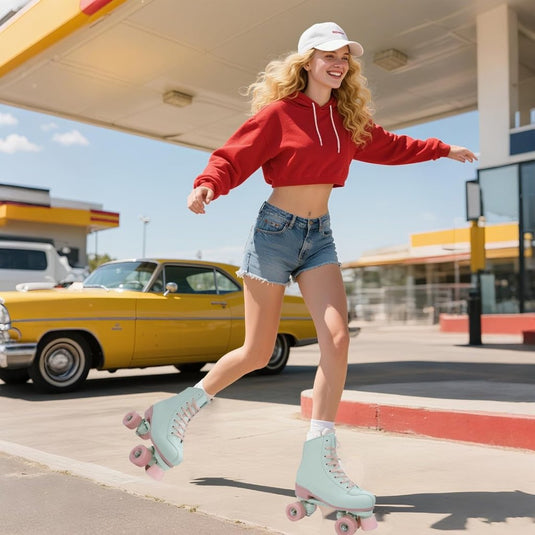 XUDREZ Rolschaatsen voor meisjes en vrouwen, rolschaatsen, volwassen rolschaatsen, mintgroene schaatsen, schoenen oplichten voor kind, beginner, buiten en binnen - happygetfit.com