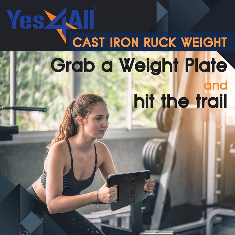 Laad afbeelding in Galerijviewer, Yes4All Cast Iron Rucking Weight for Backpack, Training Weight Plate with Ergonomic Rounded Handle, Protective Glossy Finish for Weighted Walking, Hiking, Rucking, Resistance Workout - happygetfit.com
