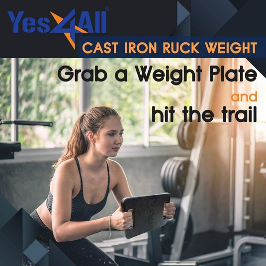 Yes4All Cast Iron Rucking Weight for Backpack, Training Weight Plate with Ergonomic Rounded Handle, Protective Glossy Finish for Weighted Walking, Hiking, Rucking, Resistance Workout - happygetfit.com