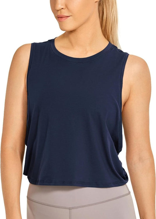 YOGA Dames Pima Cotton Workout Tank Crop Sport Shirt Mouwloos Yoga Running Tops - happygetfit.com