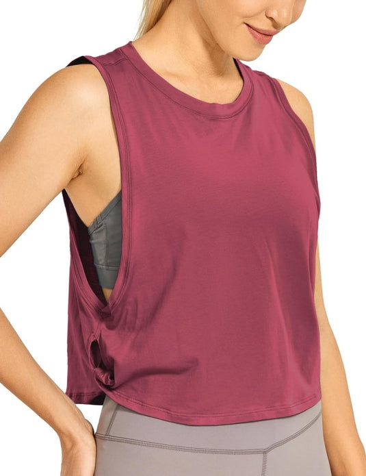 YOGA Dames Pima Cotton Workout Tank Crop Sport Shirt Mouwloos Yoga Running Tops - happygetfit.com