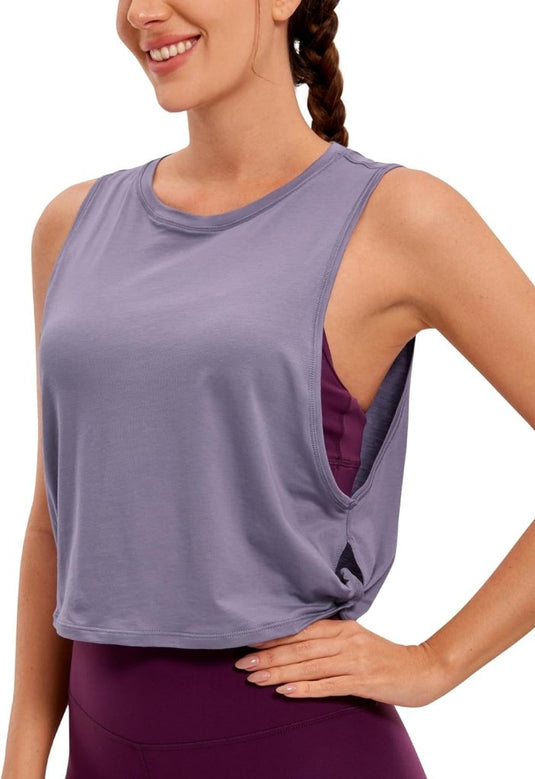 YOGA Dames Pima Cotton Workout Tank Crop Sport Shirt Mouwloos Yoga Running Tops - happygetfit.com