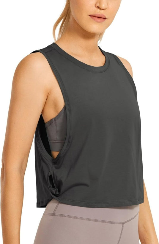 YOGA Dames Pima Cotton Workout Tank Crop Sport Shirt Mouwloos Yoga Running Tops - happygetfit.com