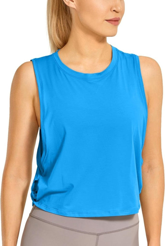 YOGA Dames Pima Cotton Workout Tank Crop Sport Shirt Mouwloos Yoga Running Tops - happygetfit.com