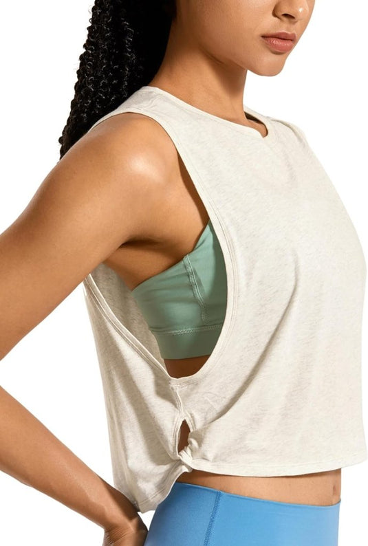 YOGA Dames Pima Cotton Workout Tank Crop Sport Shirt Mouwloos Yoga Running Tops - happygetfit.com