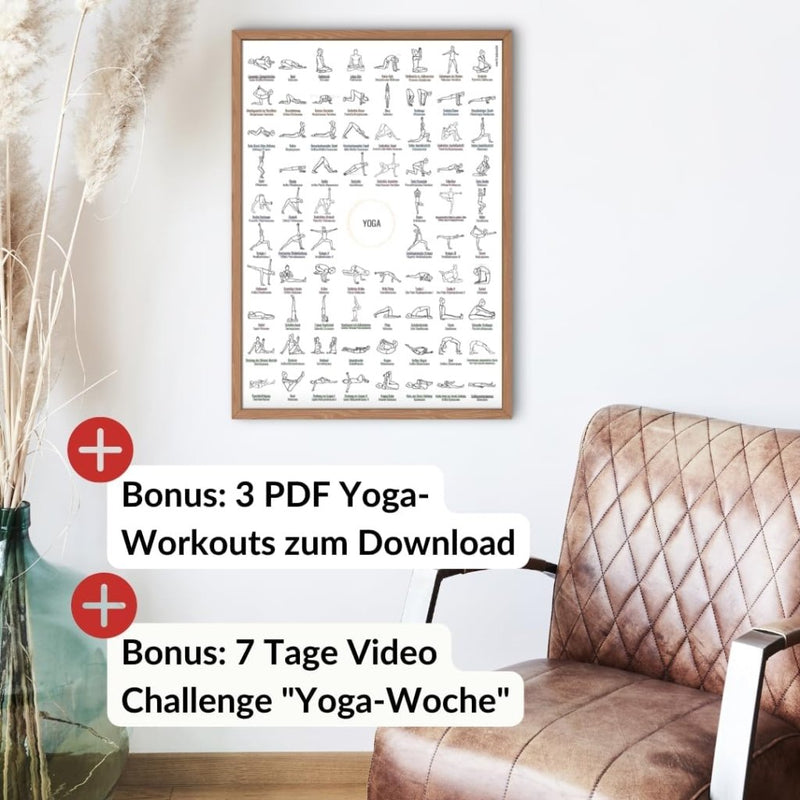 Laad afbeelding in Galerijviewer, Yoga poster A2, met 76 yoga-oefeningen, asana&#39;s - happygetfit.com
