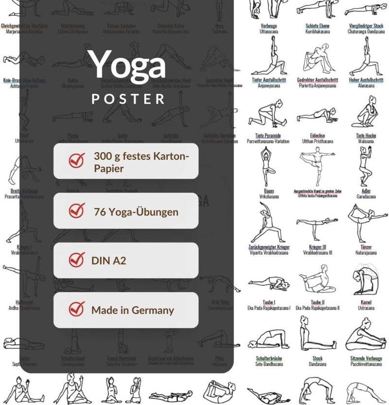 Laad afbeelding in Galerijviewer, Yoga poster A2, met 76 yoga-oefeningen, asana&#39;s - happygetfit.com
