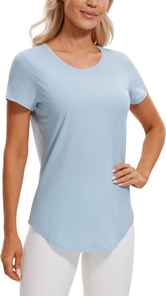 YOGA Vrouwen Sport T-Shirt Korte Mouw Fitness Gym Running Shirt Crewneck Licht Yoga Tops Zomer Top - happygetfit.com