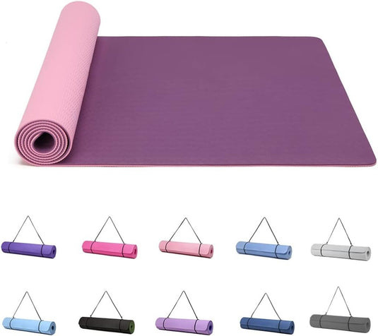 Yogamat, Gymnastiek, Pilates Oefenmat voor vrouwen, antislip, dik 6 mm met draagriem, Tpe, 183 x 61 x 0,6 cm - happygetfit.com