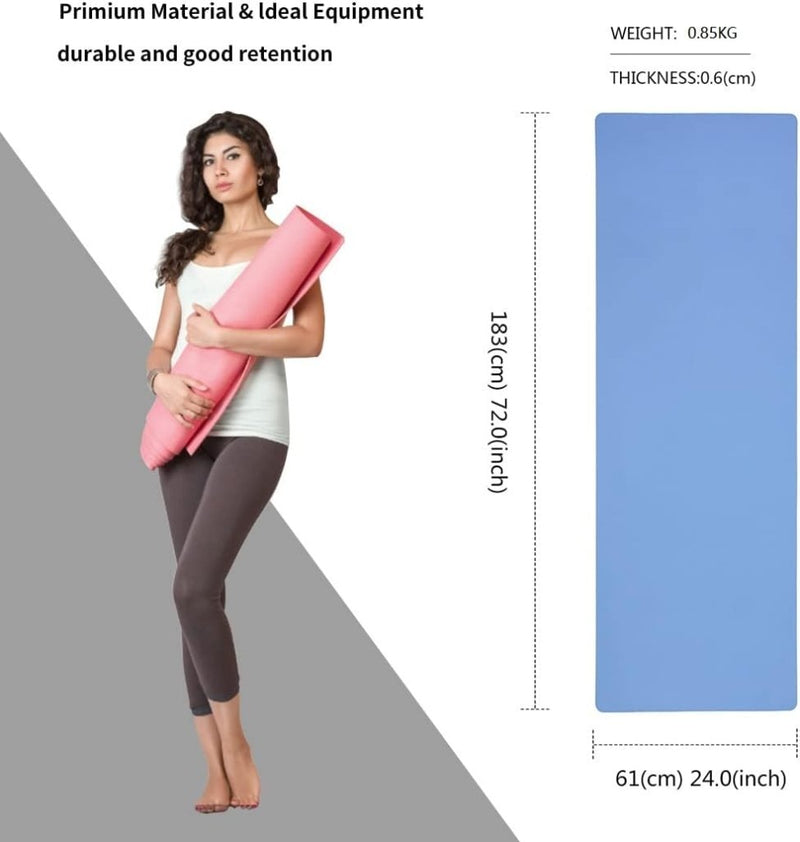 Load image into Gallery viewer, Een vrouw houdt de Perfecte yogamat voor vrouwen vast, in het roze, meet 183cm x 61cm en weegt 0,85kg. Gemaakt van premium TPE met een antislip design en een dikte van 6mm, is deze duurzame mat ideaal voor vrouwen. Tekst: &quot;Premium TPE-materiaal &amp; Ideal Equipment.
