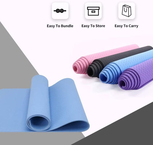 Yogamat, Gymnastiek, Pilates Oefenmat voor vrouwen, antislip, dik 6 mm met draagriem, Tpe, 183 x 61 x 0,6 cm - happygetfit.com