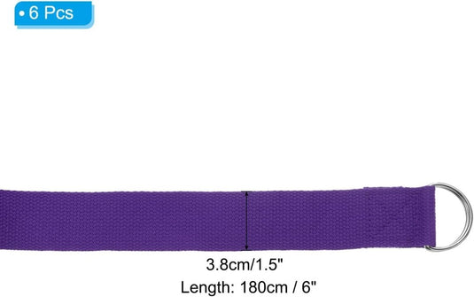 Yogariemen 6 stuks 180 x 3,8 cm van katoen met D-ring bruin – stretchbanden – yoga pilates accessoires - happygetfit.com