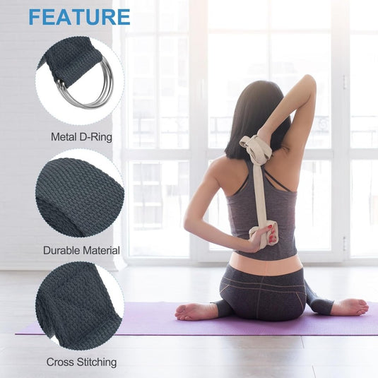 Yogariemen 6 stuks 180 x 3,8 cm van katoen met D-ring bruin – stretchbanden – yoga pilates accessoires - happygetfit.com