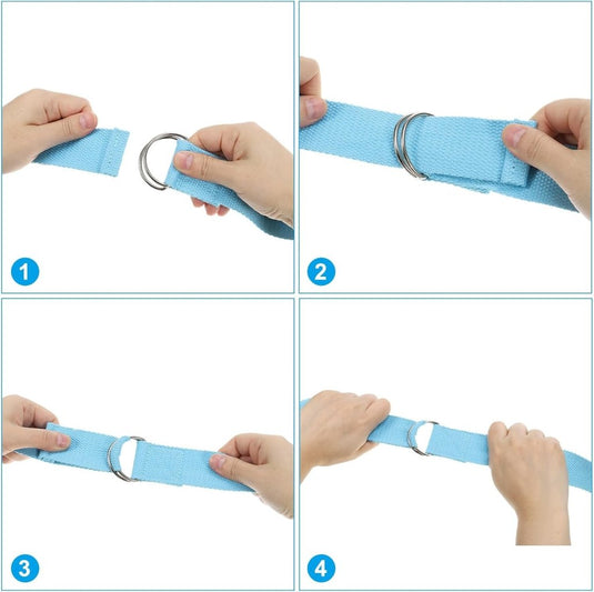 Yogariemen 6 stuks 180 x 3,8 cm van katoen met D-ring bruin – stretchbanden – yoga pilates accessoires - happygetfit.com