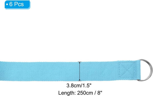 Yogariemen 6 stuks 180 x 3,8 cm van katoen met D-ring bruin – stretchbanden – yoga pilates accessoires - happygetfit.com