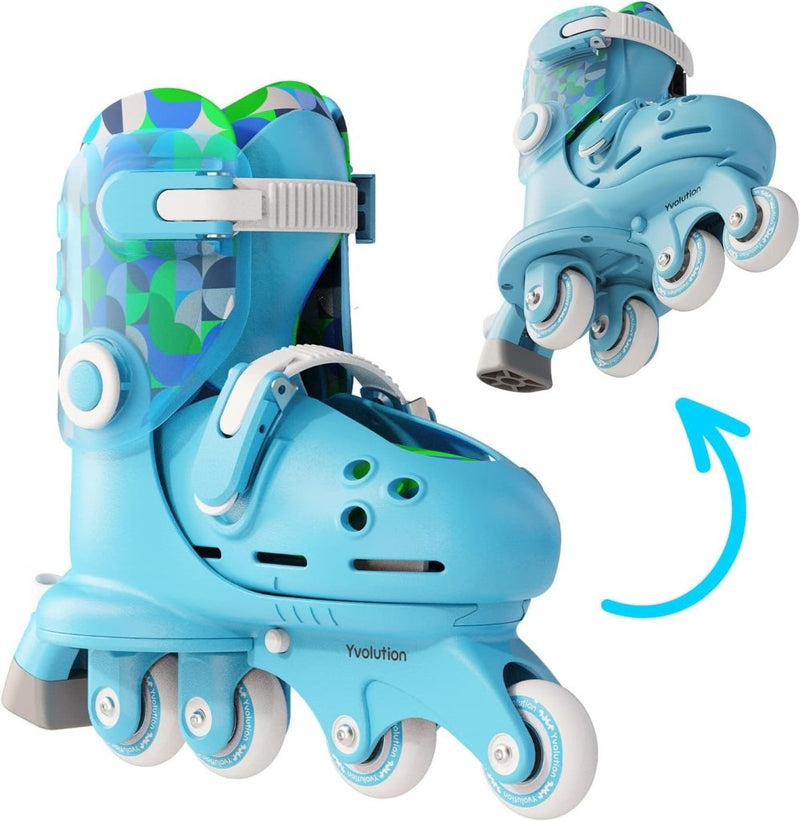 Laad afbeelding in Galerijviewer, Yvolution Rollschuhe Kinder 2 In 1, Comfortabele inline skates voor kinderen, instelbare maat voor jongens en meisjes, geschikt voor binnen en buiten (Blauw) - happygetfit.com
