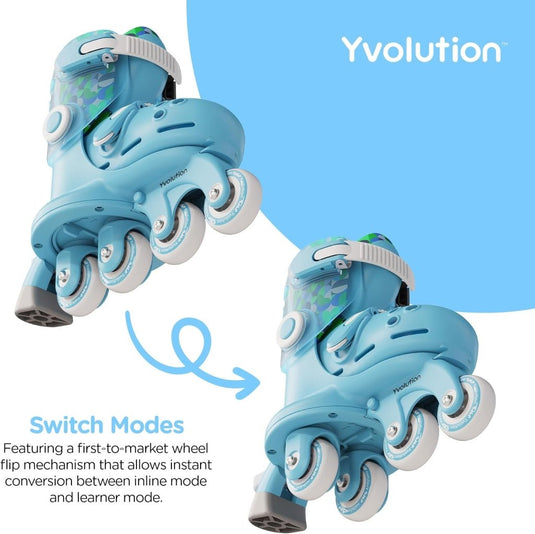 Yvolution Rollschuhe Kinder 2 In 1, Comfortabele inline skates voor kinderen, instelbare maat voor jongens en meisjes, geschikt voor binnen en buiten (Blauw) - happygetfit.com