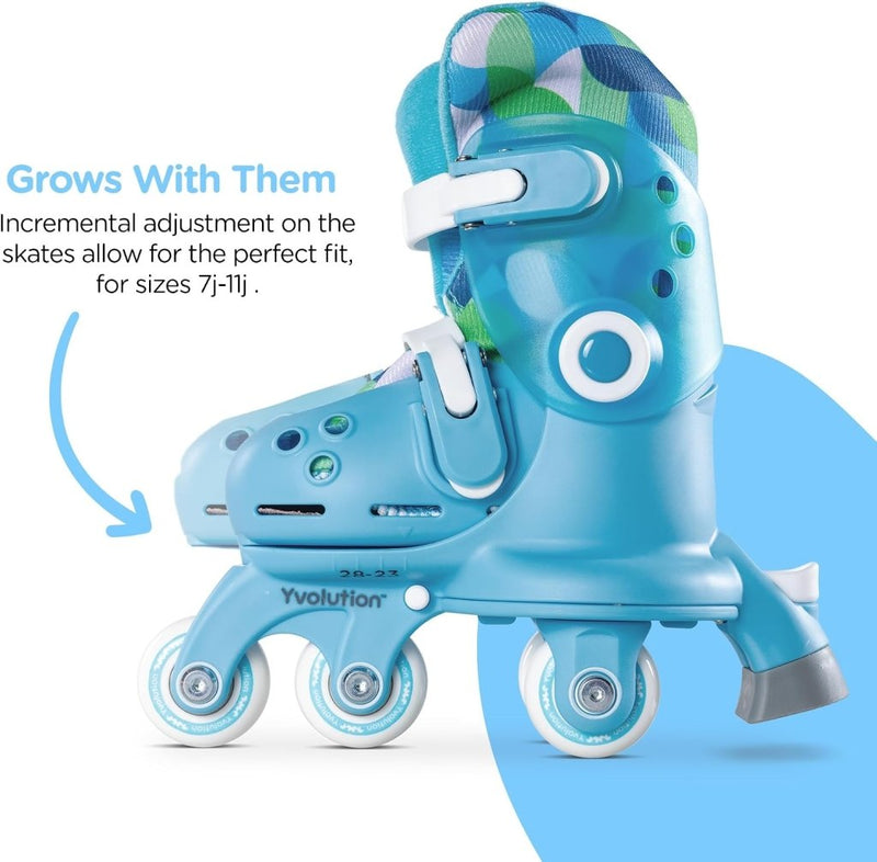 Laad afbeelding in Galerijviewer, Yvolution Rollschuhe Kinder 2 In 1, Comfortabele inline skates voor kinderen, instelbare maat voor jongens en meisjes, geschikt voor binnen en buiten (Blauw) - happygetfit.com

