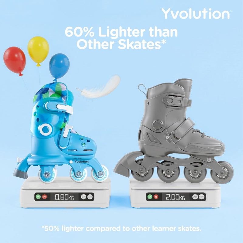 Laad afbeelding in Galerijviewer, Yvolution Rollschuhe Kinder 2 In 1, Comfortabele inline skates voor kinderen, instelbare maat voor jongens en meisjes, geschikt voor binnen en buiten (Blauw) - happygetfit.com

