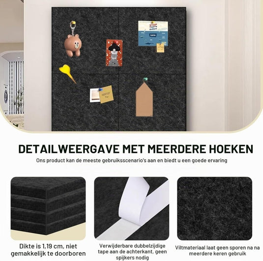 Zelfklevende dartbord achterwand 60 x 60 cm van 12 mm dik vilt met 4 beschermplaten – dartwandisolatie – dartschild - happygetfit.com