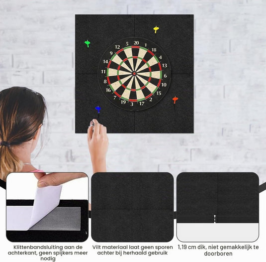 Zelfklevende dartbord beschermmat 4-delig 60 x 60 cm van 12 mm dik vilt – dartwandisolatie – muurafscherming - happygetfit.com