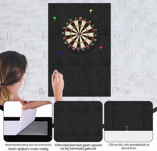 Zelfklevende dartbord beschermmat 4-delig 60 x 60 cm van 12 mm dik vilt – dartwandisolatie – muurafscherming - happygetfit.com