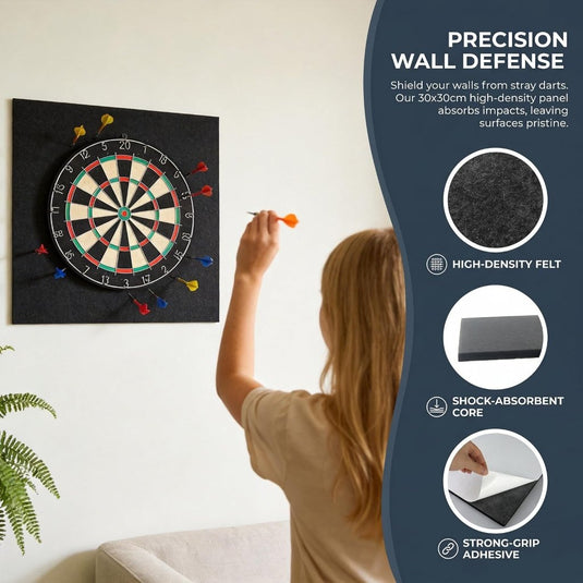 Zelfklevende dartbord beschermplaten 4 stuks 30 x 30 cm van vilt met gestikte randen – dartwandmatten – dartmuurbekleding - happygetfit.com
