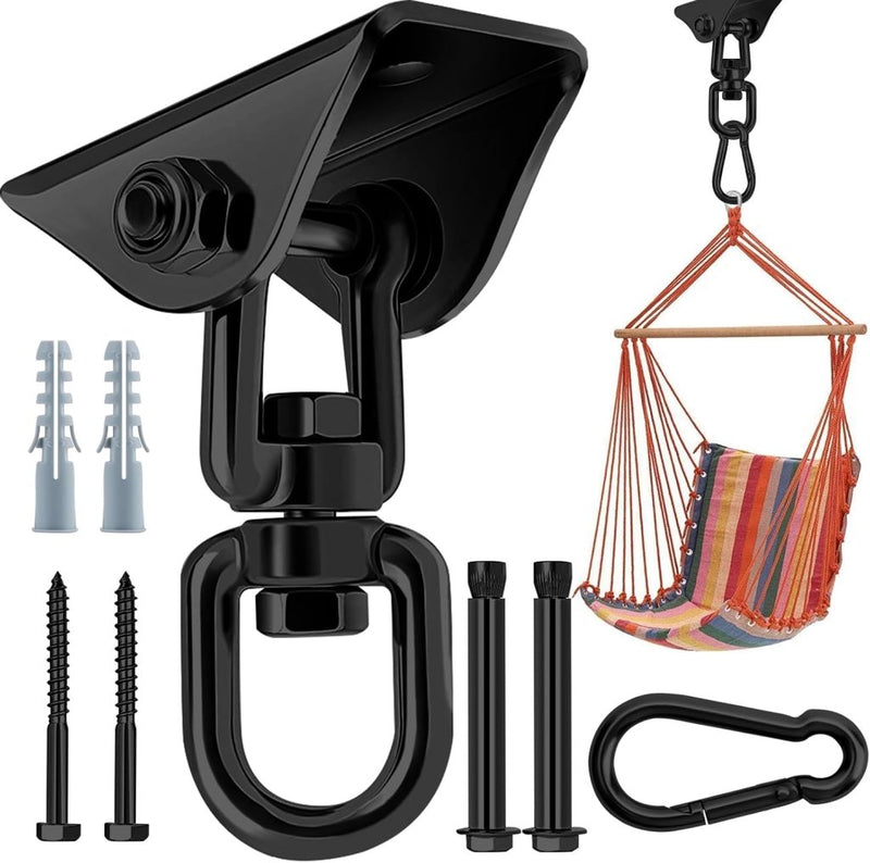 Laad afbeelding in Galerijviewer, Zware Plafondhaak 360 ° Rotatie Roestvrijstalen Hangmathaak Ophangset voor Hangmat, Hangstoel, Bokszak, Schommel, Luchtyoga - Capaciteit van 450 kg - happygetfit.com
