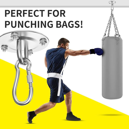 Zware Plafondhaak 360 ° Rotatie Roestvrijstalen Hangmathaak Ophangset voor Hangmat, Hangstoel, Bokszak, Schommel, Luchtyoga - Capaciteit van 450 kg - happygetfit.com