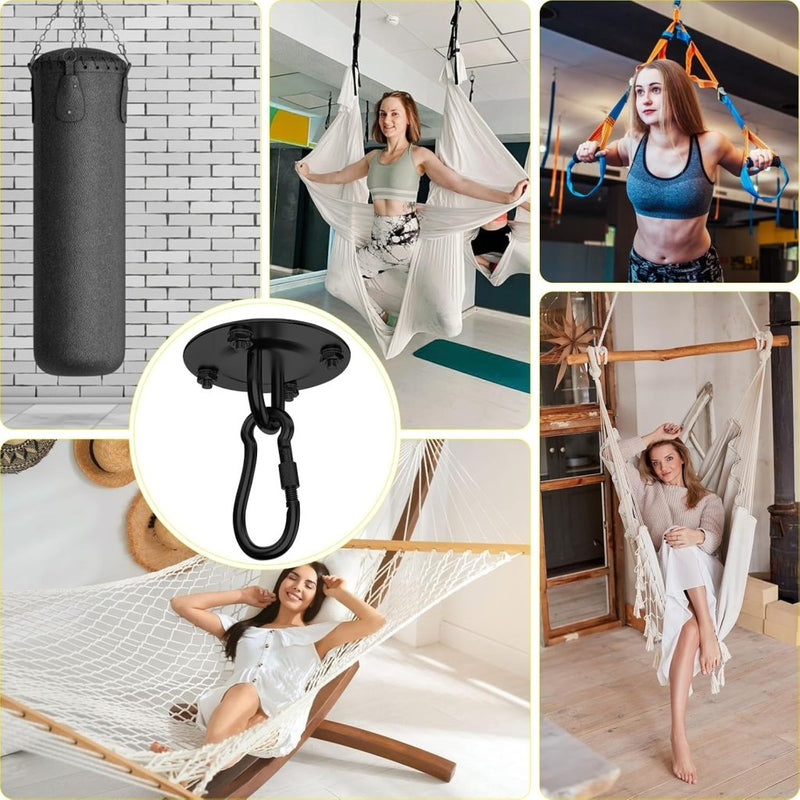 Laad afbeelding in Galerijviewer, Zware Plafondhaak 360 ° Rotatie Roestvrijstalen Hangmathaak Ophangset voor Hangmat, Hangstoel, Bokszak, Schommel, Luchtyoga - Capaciteit van 450 kg - happygetfit.com
