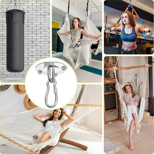 Zware Plafondhaak 360 ° Rotatie Roestvrijstalen Hangmathaak Ophangset voor Hangmat, Hangstoel, Bokszak, Schommel, Luchtyoga - Capaciteit van 450 kg - happygetfit.com