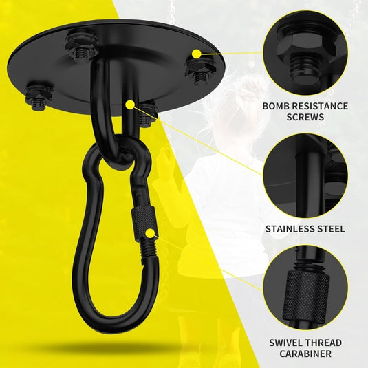 Zware Plafondhaak 360 ° Rotatie Roestvrijstalen Hangmathaak Ophangset voor Hangmat, Hangstoel, Bokszak, Schommel, Luchtyoga - Capaciteit van 450 kg - happygetfit.com