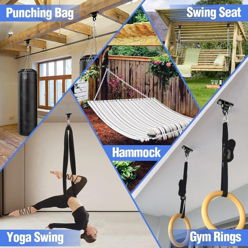 Laad afbeelding in Galerijviewer, Zware Plafondhaak 360 ° Rotatie Roestvrijstalen Hangmathaak Ophangset voor Hangmat, Hangstoel, Bokszak, Schommel, Luchtyoga - Capaciteit van 450 kg - happygetfit.com
