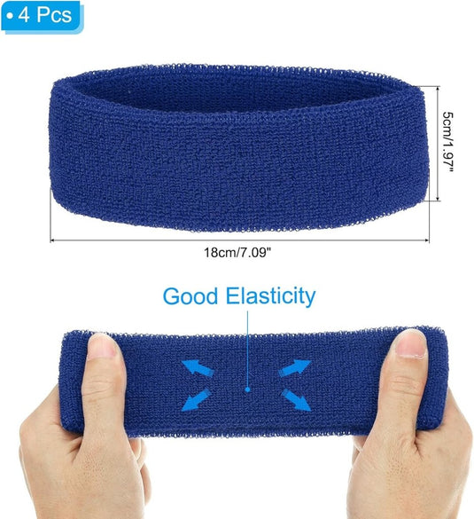 Zweetband hoofdbanden 4 stuks van badstof – sport hoofdband – fitness accessoires - happygetfit.com