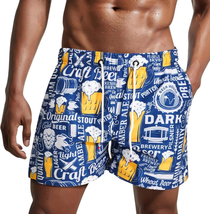 Laden Sie das Bild in Galerie -Viewer, Zwembroek heren kort van sneldrogend polyester met mesh binnenvoering en verstelbaar trekkoord – zwemshort – strandkleding - happygetfit.com
