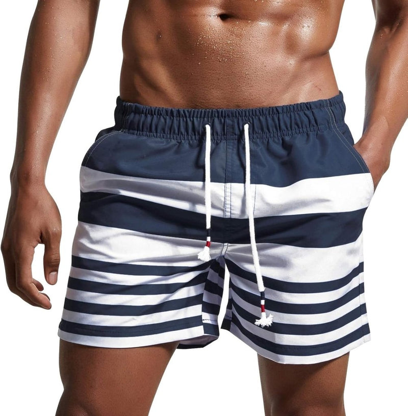 Laden Sie das Bild in Galerie -Viewer, Zwembroek heren kort van sneldrogend polyester met mesh binnenvoering en verstelbaar trekkoord – zwemshort – strandkleding - happygetfit.com
