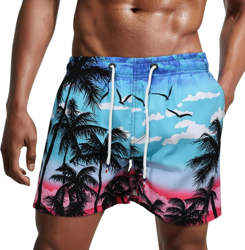 Laden Sie das Bild in Galerie -Viewer, Zwembroek heren kort van sneldrogend polyester met mesh binnenvoering en verstelbaar trekkoord – zwemshort – strandkleding - happygetfit.com
