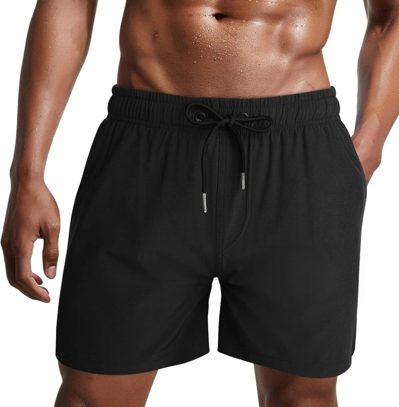 Laden Sie das Bild in Galerie -Viewer, Zwembroek heren kort van sneldrogend polyester met mesh binnenvoering en verstelbaar trekkoord – zwemshort – strandkleding - happygetfit.com
