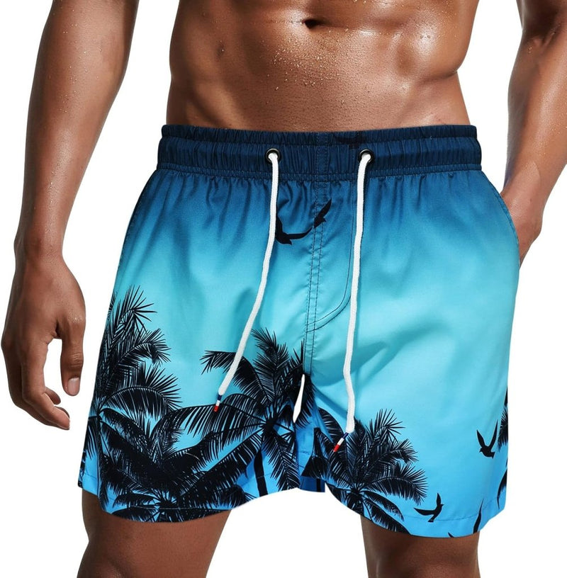 Laden Sie das Bild in Galerie -Viewer, Zwembroek heren kort van sneldrogend polyester met mesh binnenvoering en verstelbaar trekkoord – zwemshort – strandkleding - happygetfit.com
