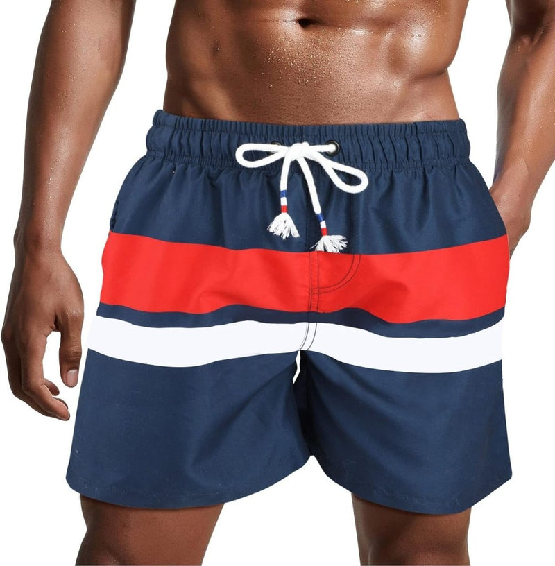Laden Sie das Bild in Galerie -Viewer, Zwembroek heren kort van sneldrogend polyester met mesh binnenvoering en verstelbaar trekkoord – zwemshort – strandkleding - happygetfit.com
