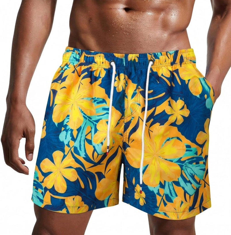 Laden Sie das Bild in Galerie -Viewer, Zwembroek heren kort van sneldrogend polyester met mesh binnenvoering en verstelbaar trekkoord – zwemshort – strandkleding - happygetfit.com
