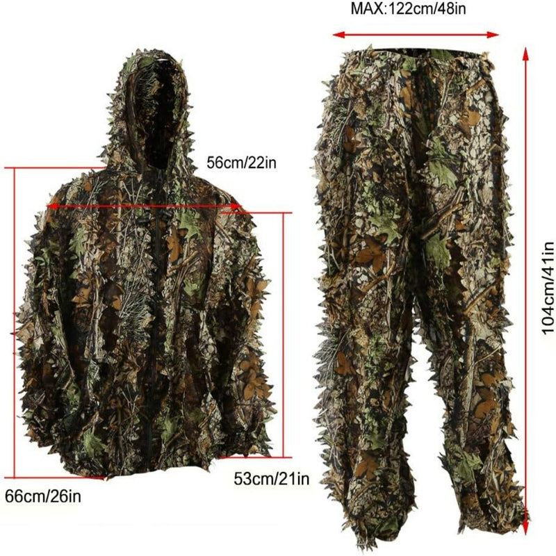 Load image into Gallery viewer, Ontdek het ultieme ultieme camouflagepak - Ghilliekostuum: jouw verborgen perfecte wapen! met jasje en broek, met afmetingen voor elk onderdeel.
