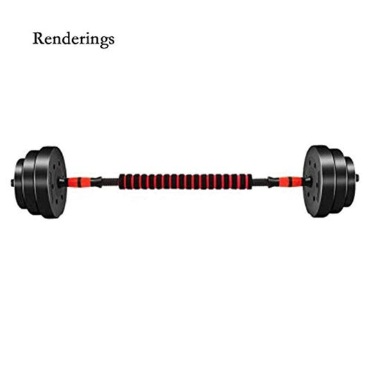 Een rood met zwarte halterstang voor krachttraining om spieren te versterken kun je verbeteren met de halterstang voor dumbbells en barbells.