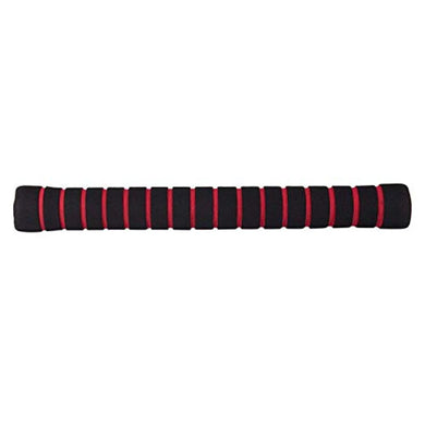 Een zwarte stuurgreep met een rode streep ontworpen voor spieren versterken en krachttraining.
Vervang 